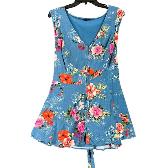 torrid Tops - Torrid‎ Floral Button Front Sleeveless Peplum Blouse Blue Flower Print 5 Womens